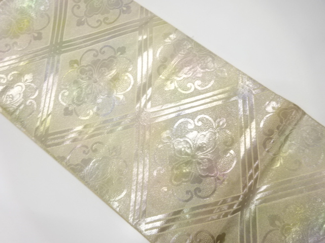 アンティーク　斜め格子に華紋織り出し袋帯（材料）